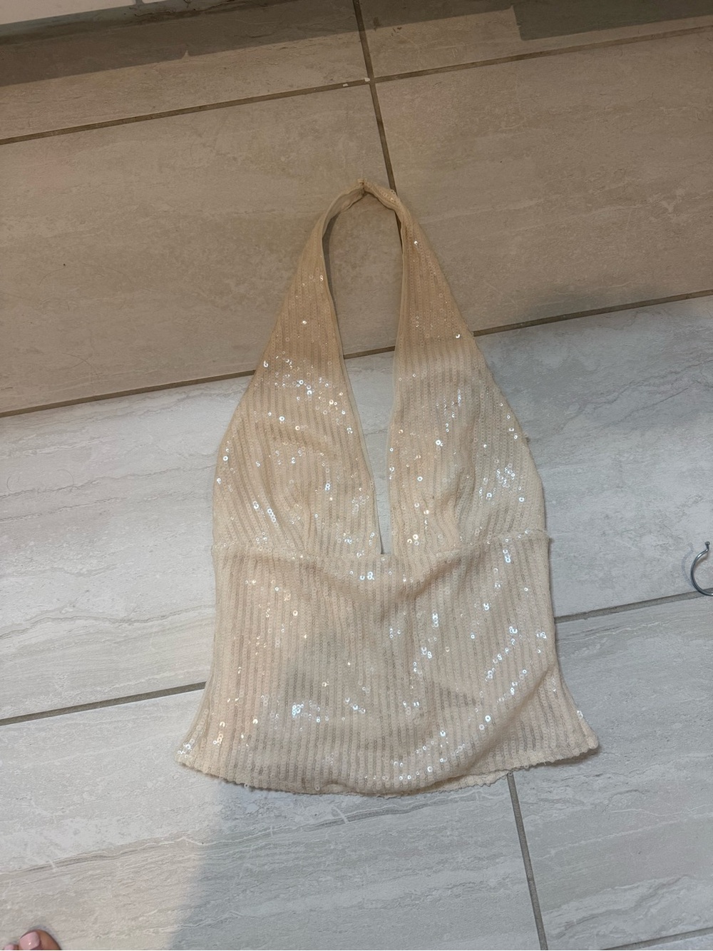 Beige Sequin Halter Top